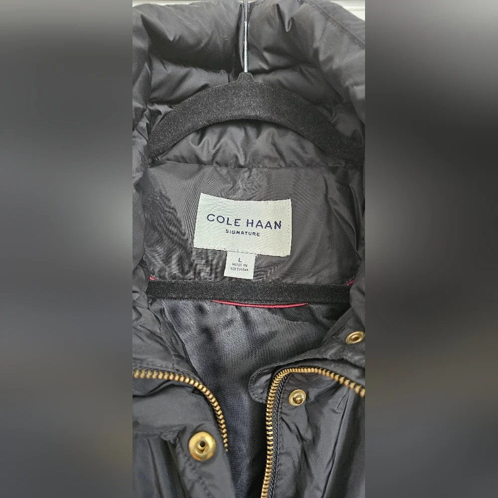 Cole Haan Signature Puffer Jacket Women's Medium Black Full Zip Down Filled Long - Picture 5 of 8